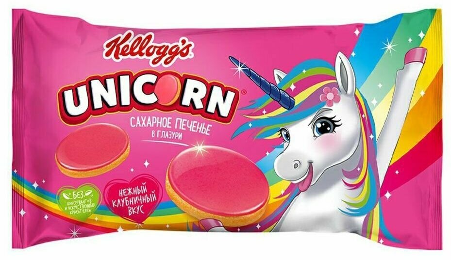 Печенье Kellogg's Unicorn сахарное в глазури с клубникой, 105 г, 8 шт