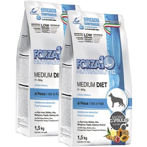 FORZA10 DOG MEDIUM DIET монобелковый для взрослых собак средних пород при аллергии с рыбой (1,5 + 1,5 кг)