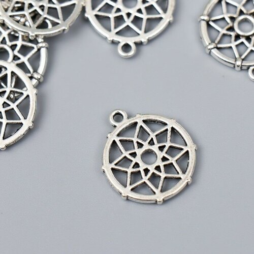 Декор металл для творчества Ловец снов - цветок серебро G195B585 2,2х1,9 см 15 шт.