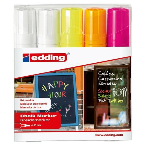 Набор меловых маркеров Edding E-4090/5S 4 цв 4-15 мм художественный маркер edding набор маркеров меловых edding 4090 5шт 4 15мм 4цв