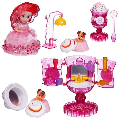 Игровой набор EMCO с куклой - капкейк и питомцем, розовый (1140/розовый) игровой набор emco 1140 cupcake surprise мороженое туалетный столик с куклой капкейк и питомцем фиолетовый