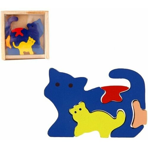фото Пазл деревянный кошка с котенком мозаика, модель для сборки 4 детали, деревянная игрушка tongde tong de