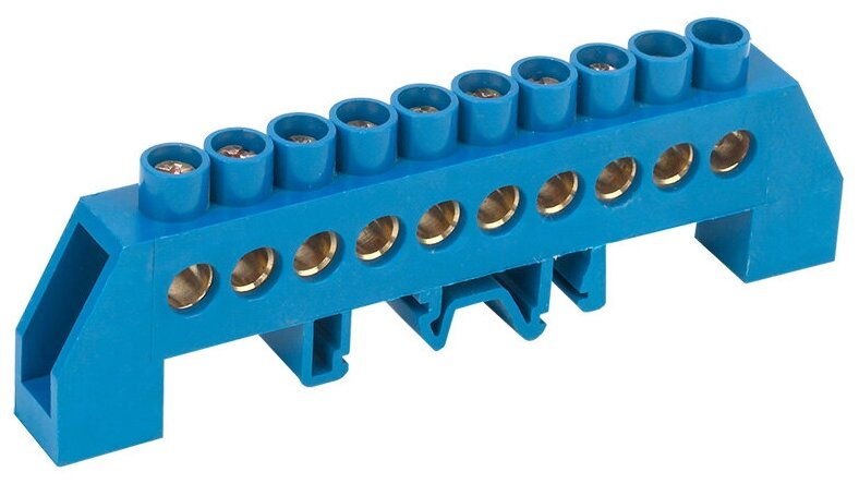 Шина N нулевая в комбинированном синем изоляторе на DIN-рейку 8x12 мм 10 групп REXANT