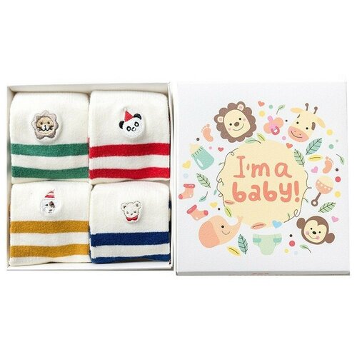 фото Носки caramella комплект 4 пары размер 16-18, синий/зеленый/белый/желтый/красный