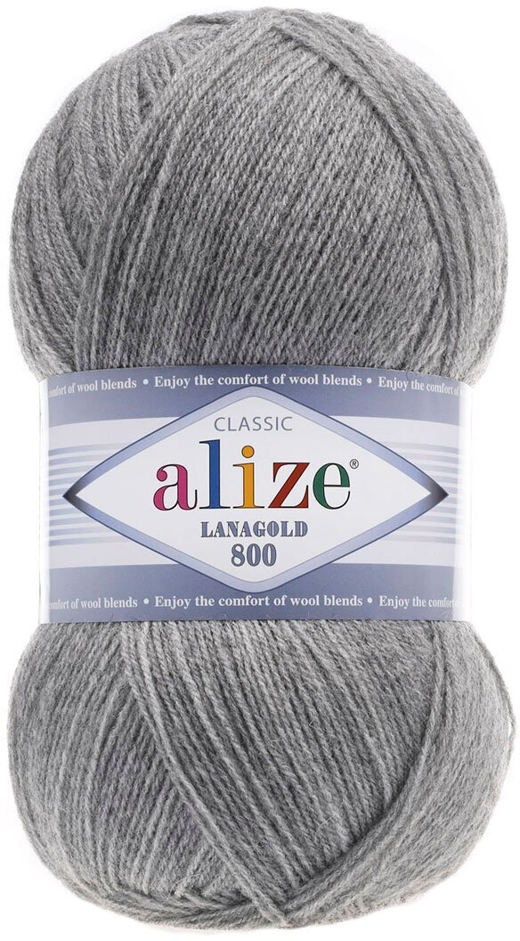Пряжа для вязания ALIZE 'Lanagold 800', 100г, 730м (49% шерсть, 51% акрил) (21 серый меланж), 5 мотков