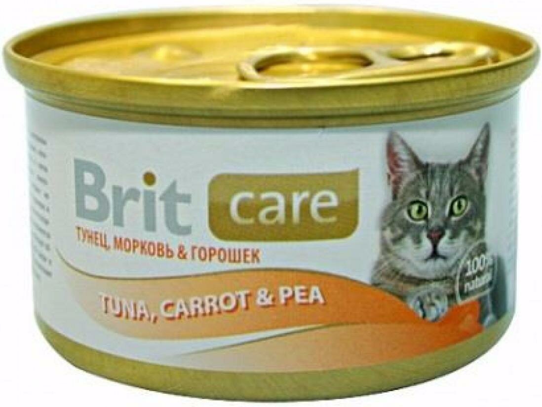 Влажный корм Brit Care для взрослых кошек, тунец/морковь/горошек, 80г - фото №10