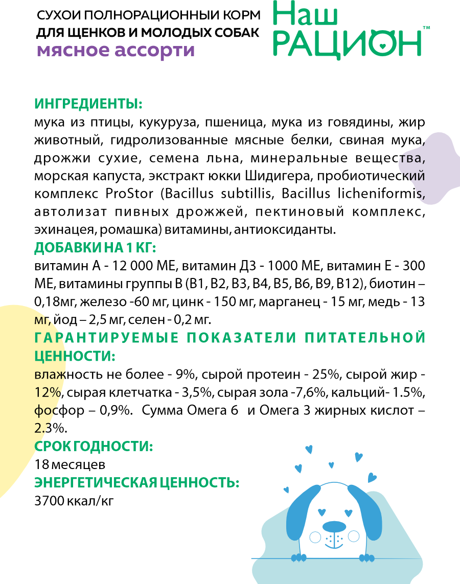 Сухой корм для щенков Наш Рацион Мясное ассорти 15 кг - фото №17