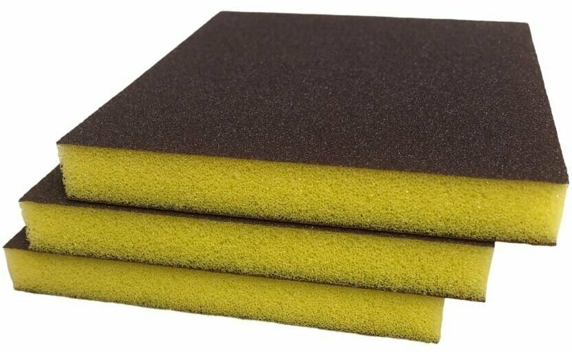 Губка двусторонняя Sponge Fine 98*120*13mm (желтая) Р240 3шт - фотография № 2