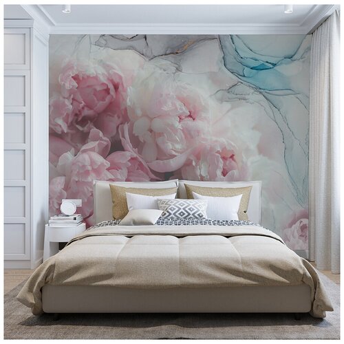 Фотообои 3D Цветочное спокойствие 300х270 ШхВ Фотообои 3D на стену флизелиновые 300х270 Фотообои в гостиную спальню зал кухню с цветами пионами Обои виниловые на флизелиновой основе обои с цветами цветы обои с пионами 7250₽