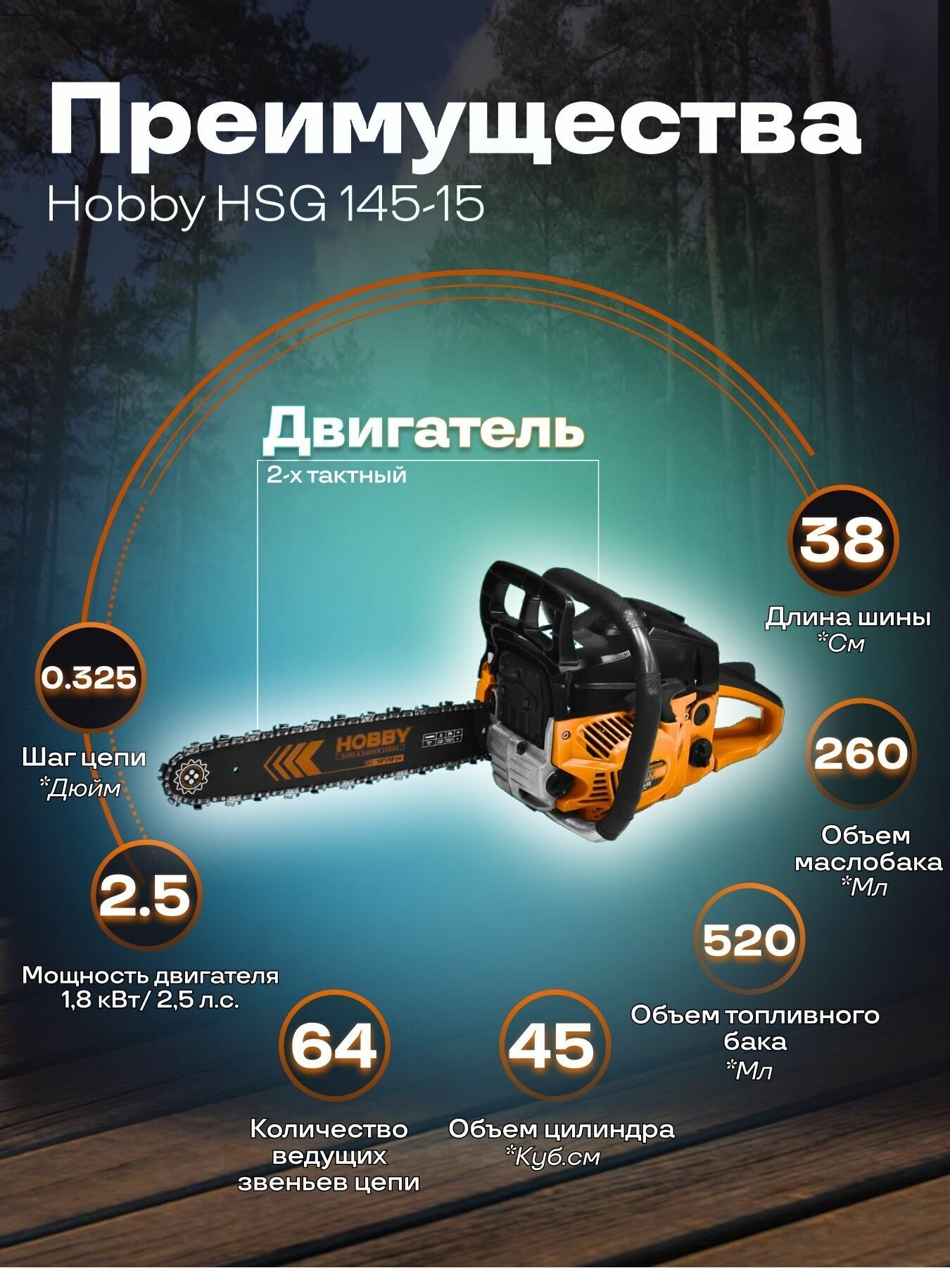 Бензопила Carver HOBBY HSG 145-15 (01.004.00042) - фото №6