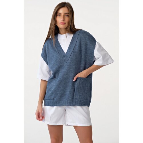 фото Жилет женский fly вязаный меланж джинсовый 48 р.