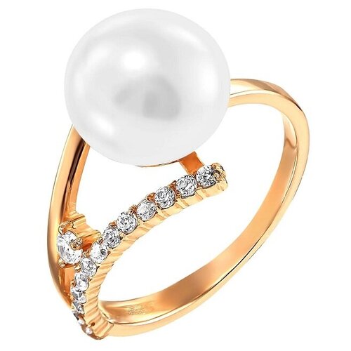 Кольцо Prima Exclusive, красное золото, 585 проба, фианит, жемчуг, размер 17.5