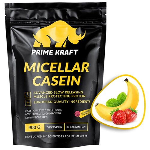 Протеин Prime Kraft Micellar Casein, 900 гр., клубника-банан prime kraft мультипротеин клубника банан 900 г