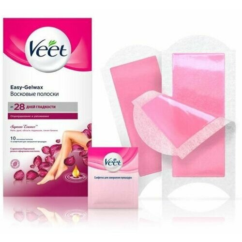 Восковые полоски Veet с ароматом бархатной розы и эфирными маслами, 10 шт полоски rica депиляционные восковые с эфирными маслами миндаля 24 4