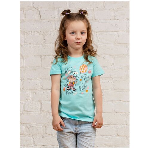 Футболка для девочки MOR, MOR-115810/бирюзовый, размер 104 - 110