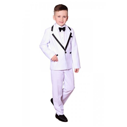 Костюм Лиола для мальчика 3 предмета (пиджак, брюки, бабочка), цвет черный с белой отделкой, размер 128