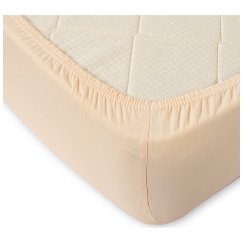 Трикотажная простынь на резинке 200х200 Кремовая, 100% хлопок