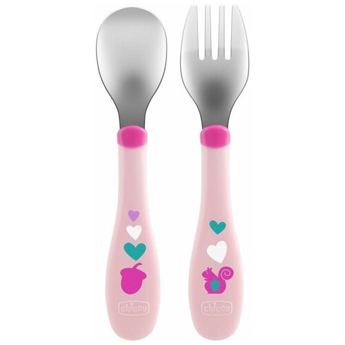 фото Набор для кормления chicco metal cutlery розовый
