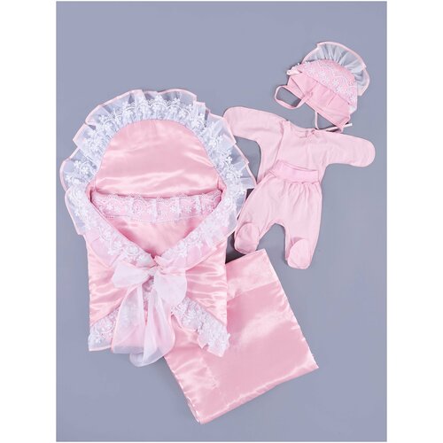 Комплект 6-ти предметный демисезон: конверт, одеяло, чепчик, распашонка,ползунки, чепчик К113-18/56-20/62 - розовый