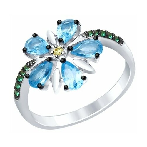 фото Серебряное кольцо sokolov 92011413 с топазом и фианитом, размер 17,5 diamant-online