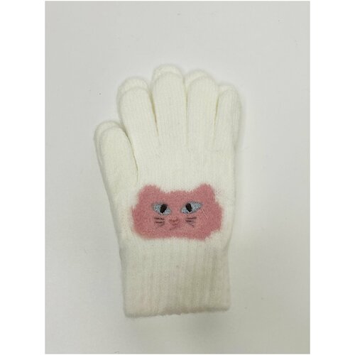 фото Перчатки детские на девочку, с котиком "эйфель" размер: s, цвет: белый нет бренда