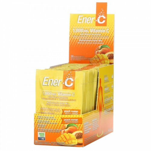 Купить Ener-C, витамин C, смесь для приготовления мультивитаминного напитка со вкусом персика и манго, 1000 мг, 30 пакетиков, 9, 64 г (0, 3 унции) каждый