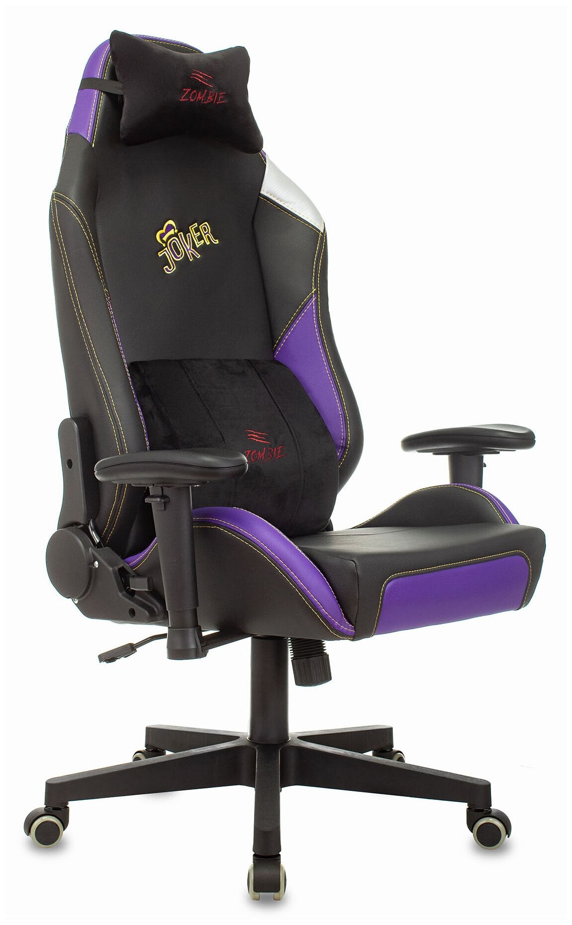 Кресло игровое Zombie HERO JOKER PRO черный/фиолетовый эко.кожа с подголововником крестовина пластик - фотография № 4