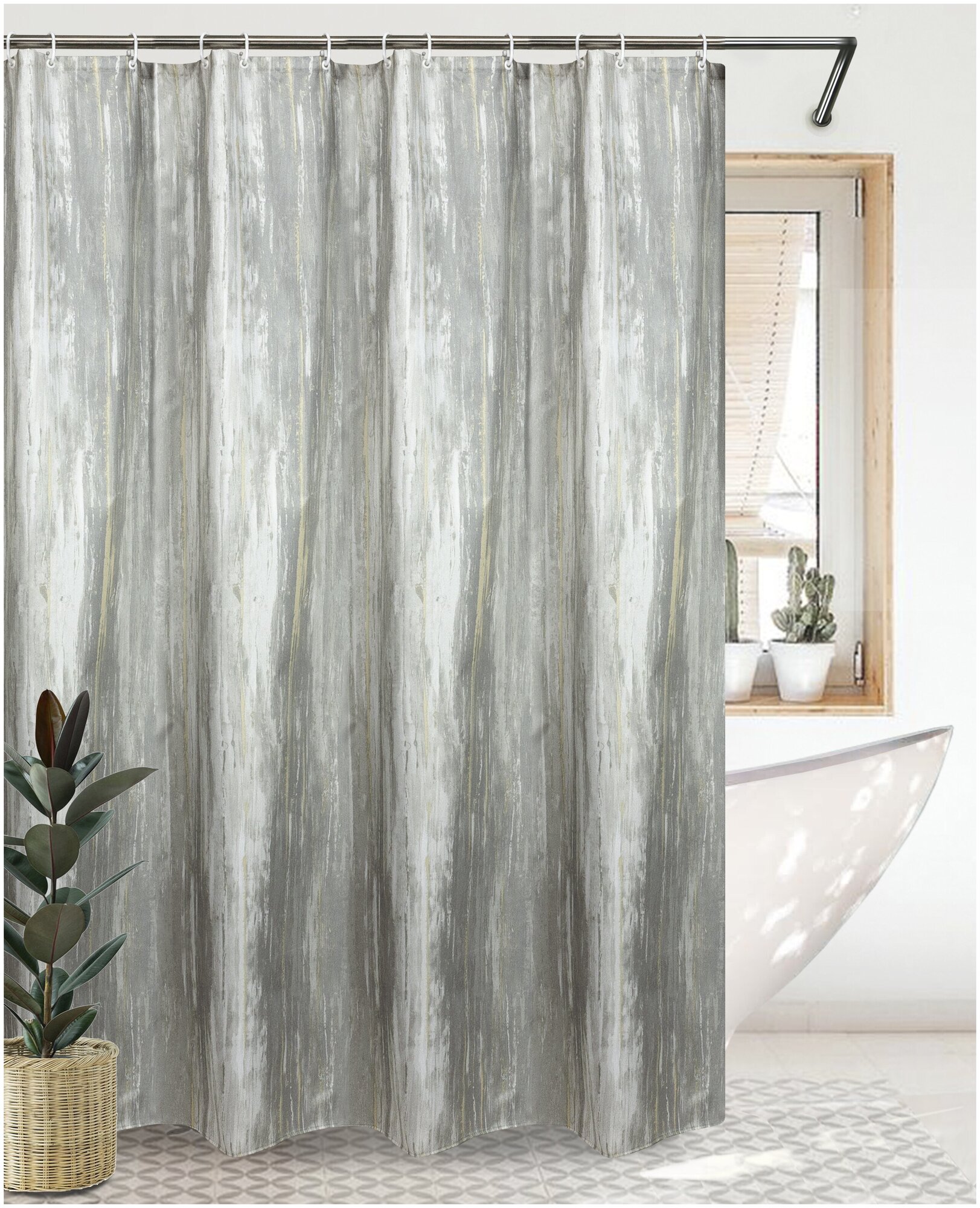 фото Комплект с кольцами Штора для ванны BATH PLUS 200*180 тканевая Nordic 2