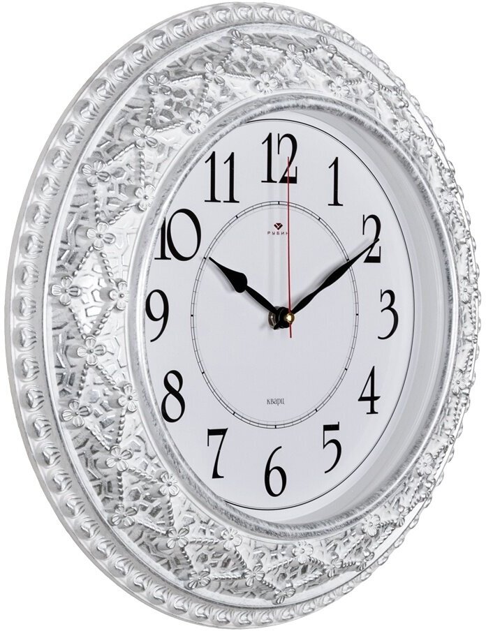 Часы настенные Рубин круглые 38 см, корпус белый с серебром "Классика" (3825-006)