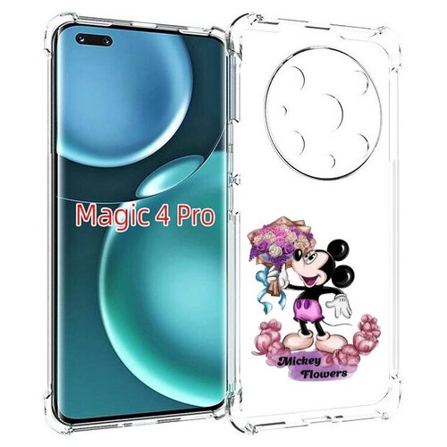 Чехол MyPads микки-с-цветами женский для Honor Magic4 Pro / Magic4 Ultimate задняя-панель-накладка-бампер