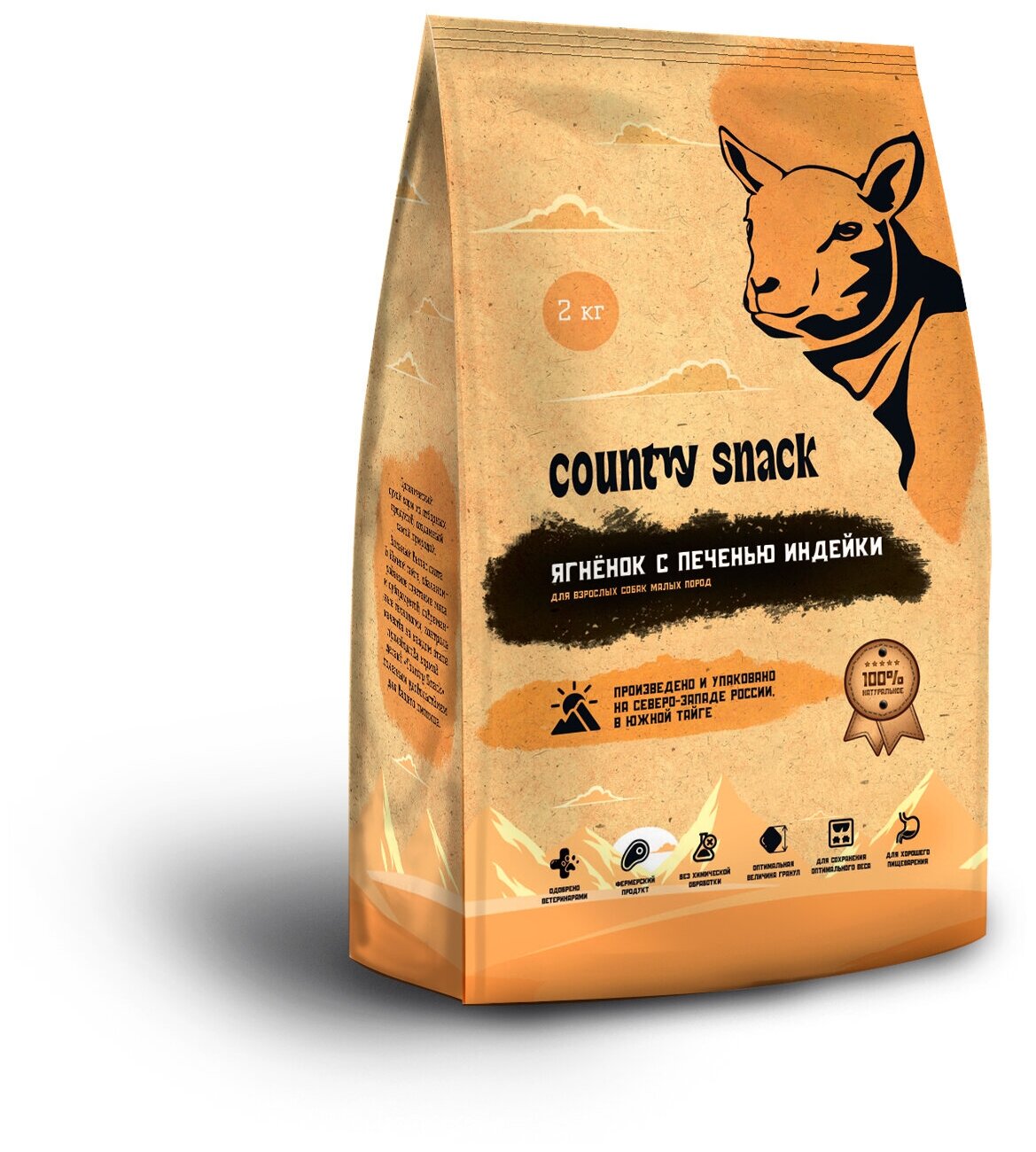 Country snack корм сухой для взрослых собак малых пород Ягненок с печенью, 2 кг.