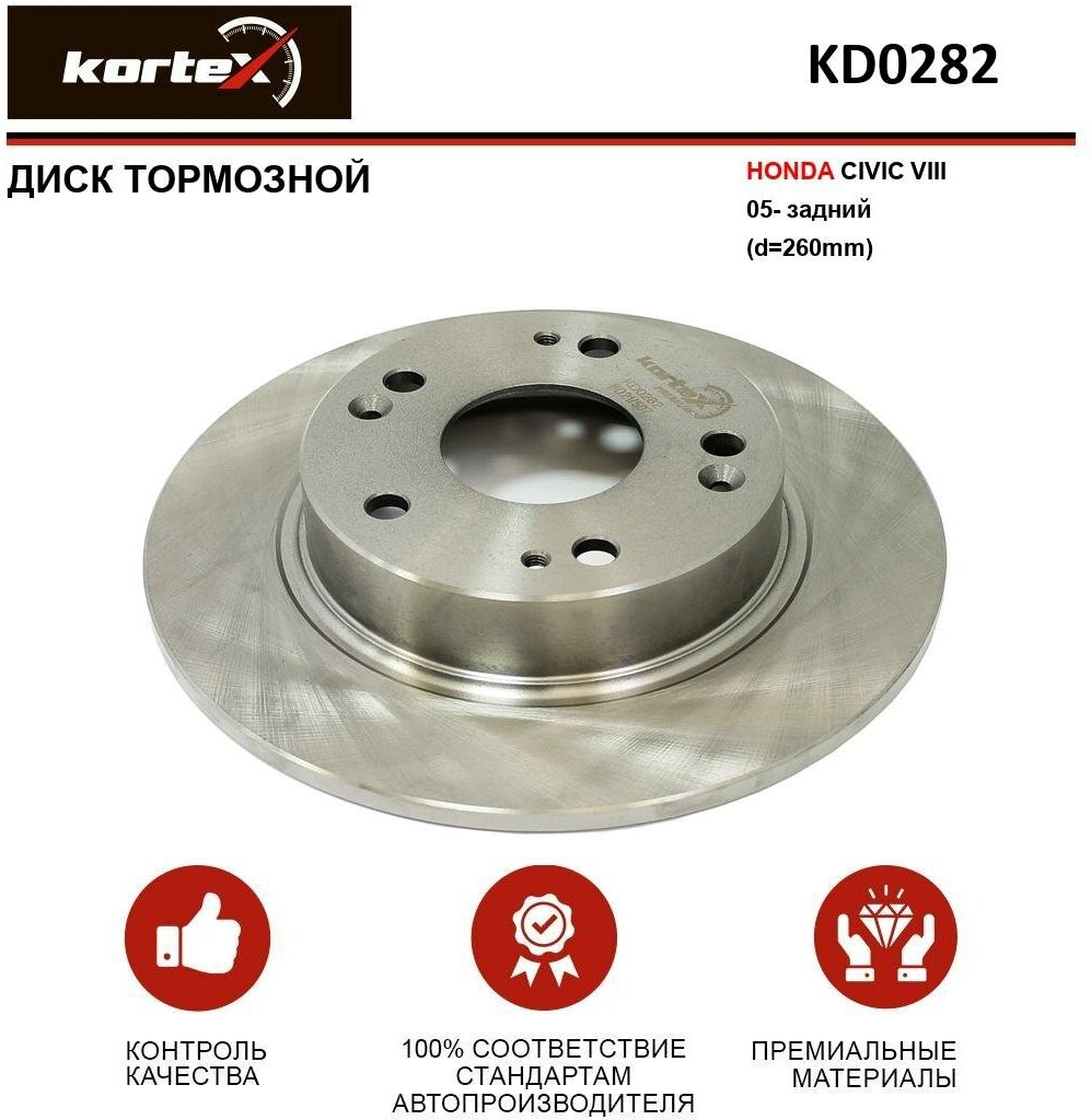 Тормозной диск Kortex для Honda Civic VIII 05- задний(d-260mm) OEM 42510SMGE20, 42510SNAA00, 42510SNAA01, DF4837, KD0282