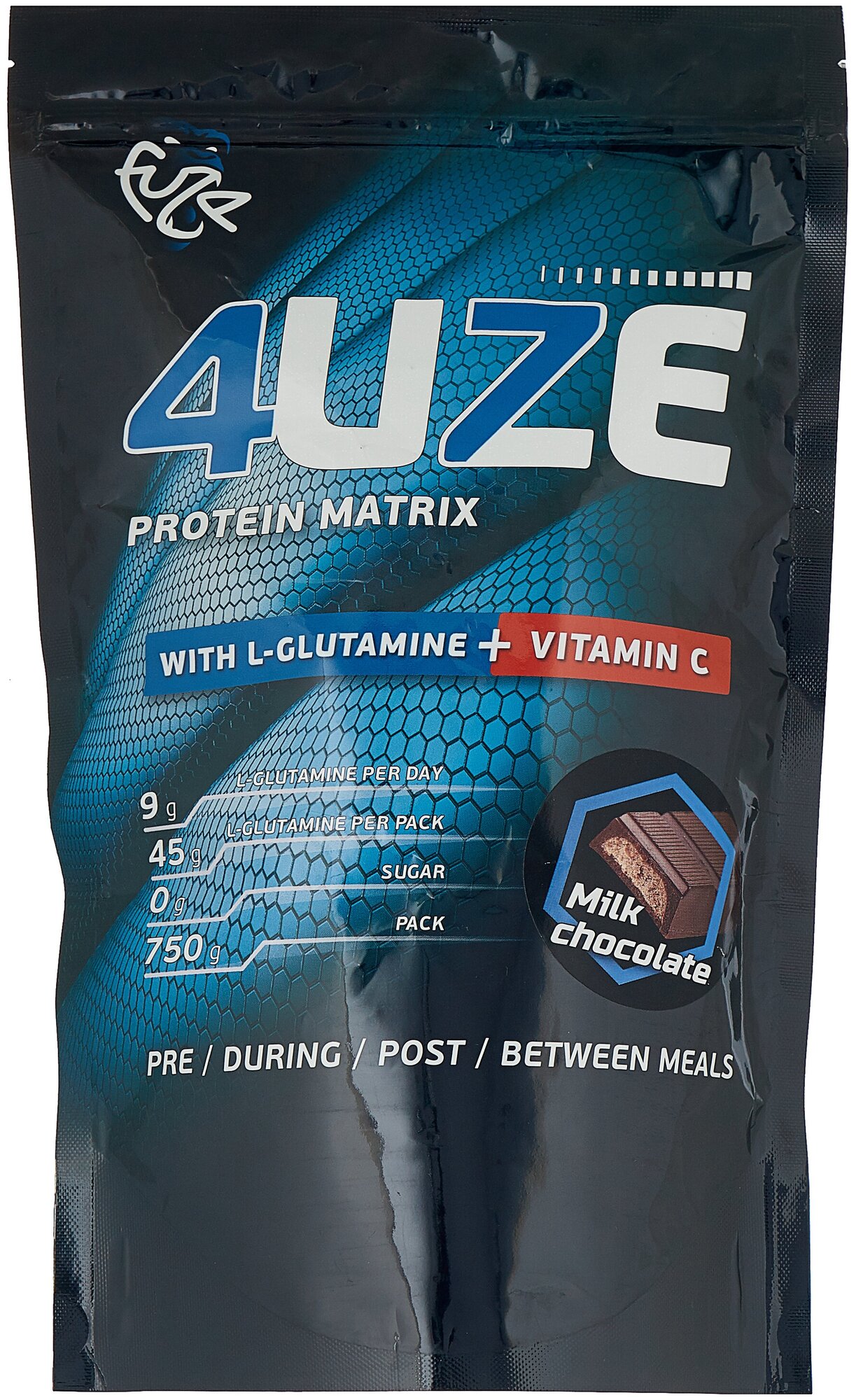 Мультикомпонентный протеин от FUZE "4UZE 47% Glutamine + vitamin C" 750 г : Молочный шоколад