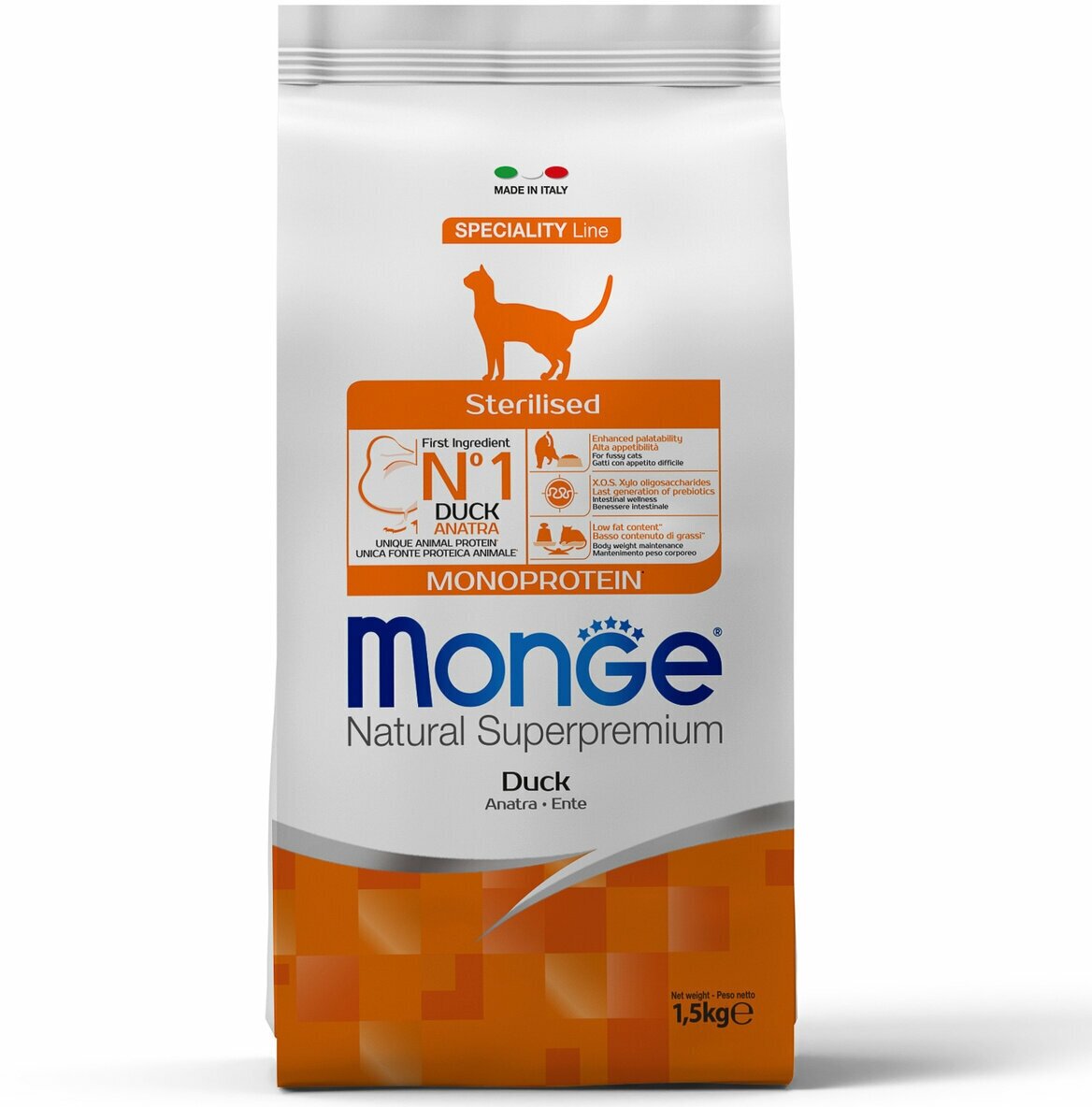 Monge Cat Monoprotein Sterilised Duck корм для стерилизованных кошек с уткой 1,5 кг