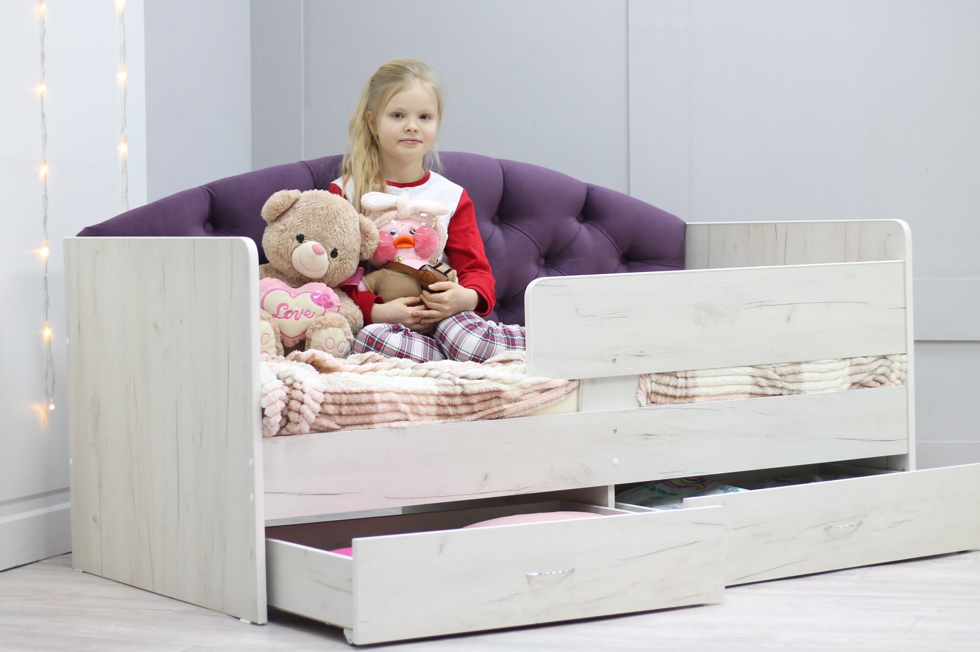 Детская кровать Сказка-Lite (анкор) с мягким фиолетовым элементом
