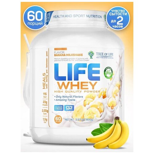 Сывороточный протеин Life Whey 4lb (1814гр) со вкусом Банановый Милкшейк 60 порций