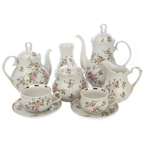 Сервиз чайно - кофейный. Дулёвский фарфоровый завод. Форма Аппетитный. Рисунок Цветение. 29 предметов.