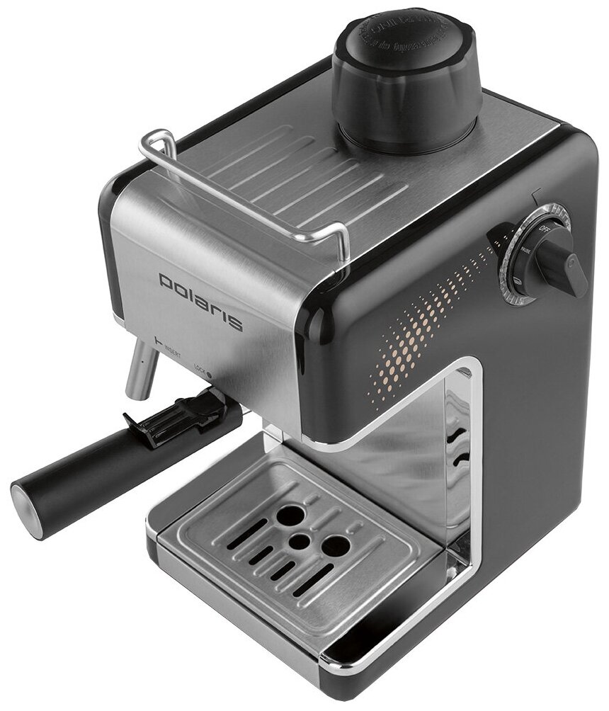 Кофеварка рожковая эспрессо Polaris PCM 4010A, черный, серебристый - фотография № 3