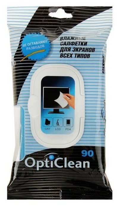 Влажные салфетки OptiClean, для экранов, 90 шт