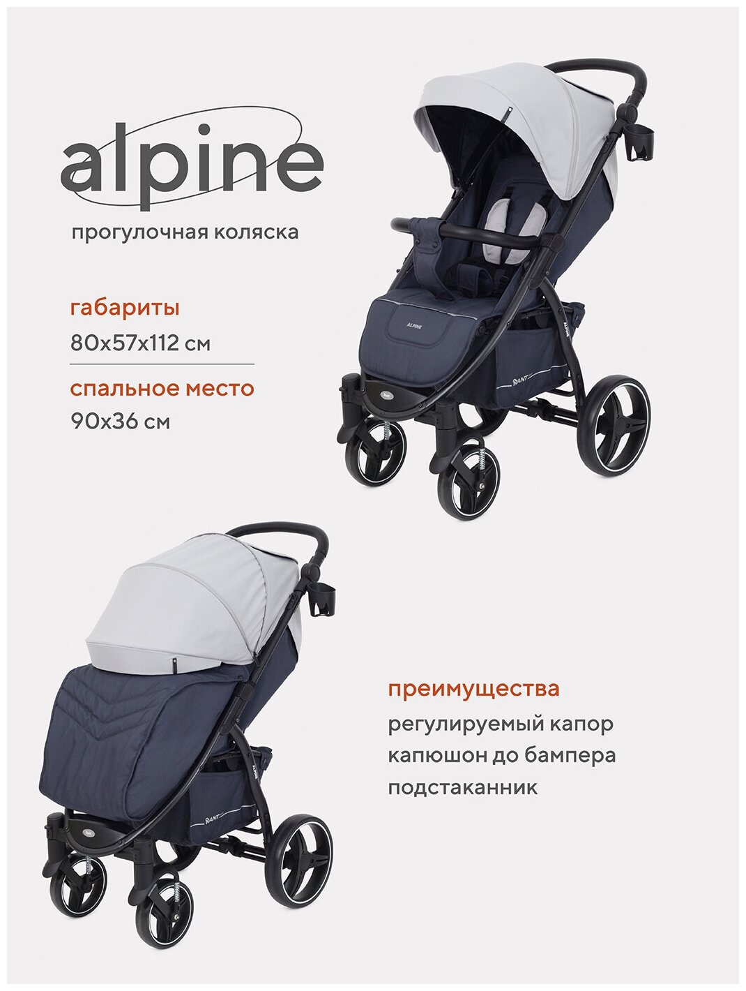 Коляска детская прогулочная Rant basic Alpine RA450, Grey