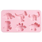 Силиконовая форма для конфет, льда, желе, шоколада Динозавры, 6 ячеек, цвет розовый, 28х16,2х2,5 см, Kitchen Angel KA-SFRM26-02 - изображение
