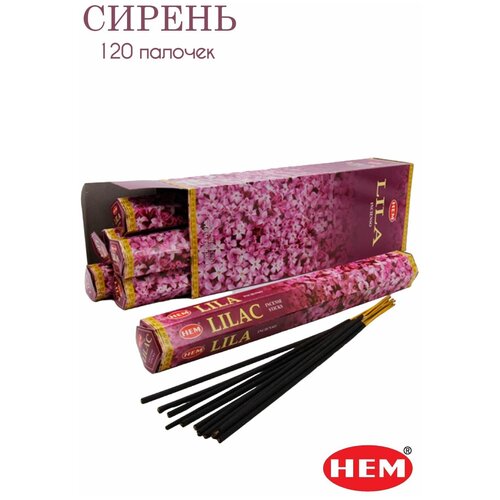 Купить Палочки ароматические благовония HEM ХЕМ Сирень Lilac, 6 упаковок, 120 шт, дерево
