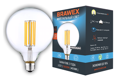 Светодиодная лампа Brawex LED Filament шар G95 13W 4000K E27 G95F-E27-13N