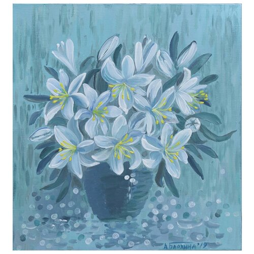 Лилии в голубом свете. Авторская картина акрилом на холсте 50х45