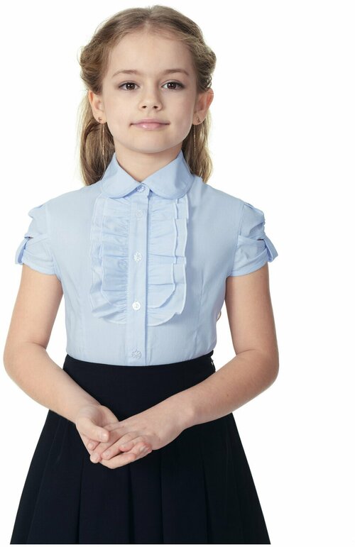 Школьная блуза Sky Lake, короткий рукав, размер 32, голубой