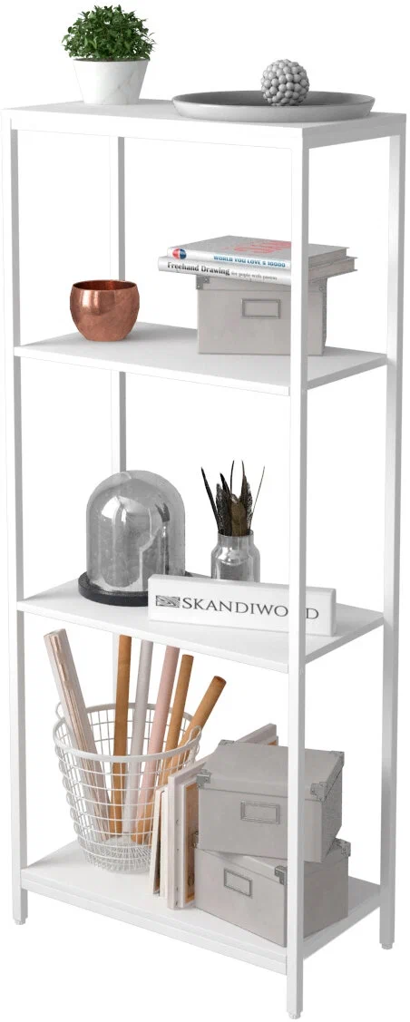 Стеллаж, этажерка, пенал, шкаф для книг металлический деревянный напольный в скандинавском стиле SKANDIWOOD Bergen (Chicago) 60x30x150 см, белый - фотография № 6