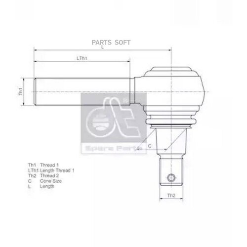 DT SPARE PARTS 461836 Наконечник рулевой тяги DAF/Mercedes-Benz правая резьба L 135мм