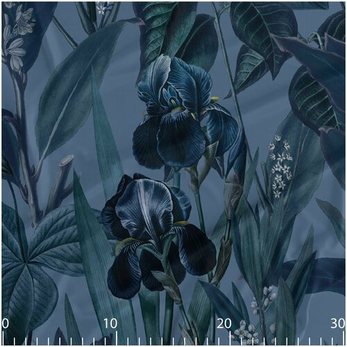 Ткань для шитья бифлекс с дизайнерским принтом Тёмный ботанический, купон 100х150 см, плотность 235 г. м2