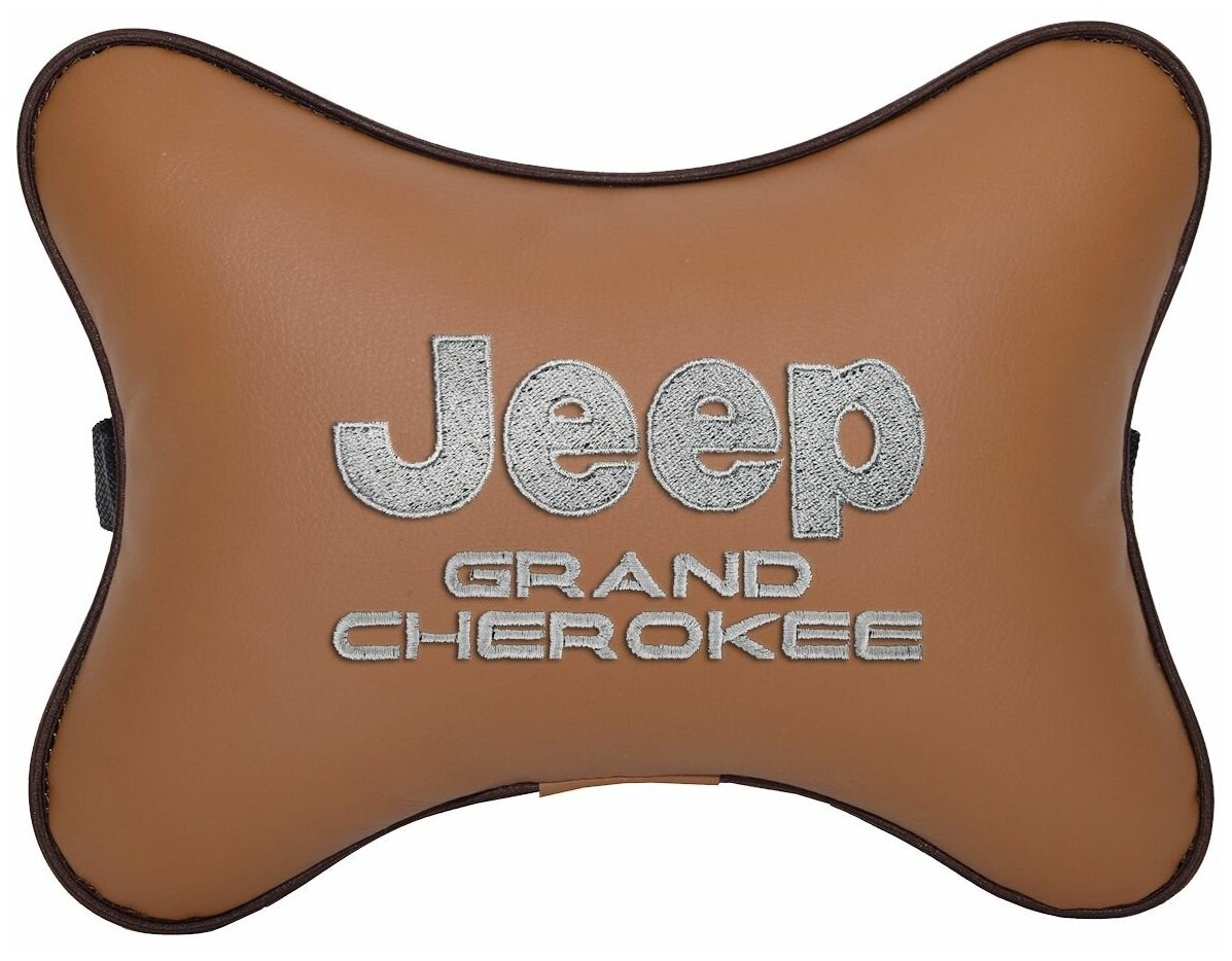 Автомобильная подушка на подголовник экокожа Fox с логотипом автомобиля JEEP GRAND CHEROKEE