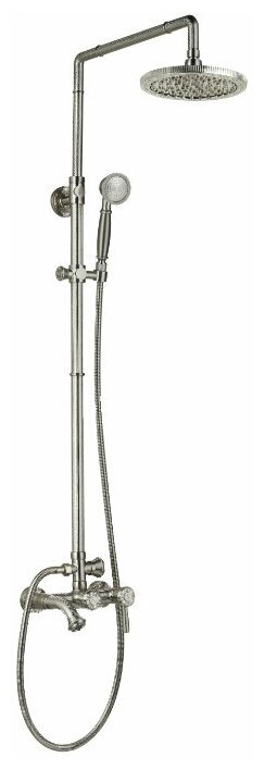 Душевая стойка Zorg Antic A 201DS-SL, латунь серебро, с орнаментом, с изливом, с тропическим душем - фотография № 1